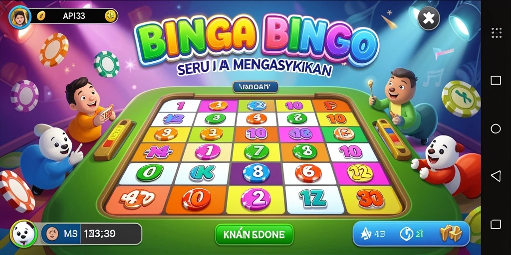 Tampilan gameplay Bingo yang seru dan interaktif di API33.
