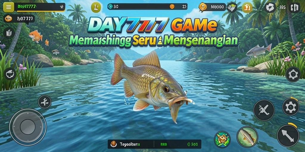 Screenshot DAY777 menampilkan momen mendebarkan saat menangkap ikan besar.
