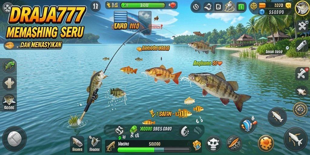 Screenshot gameplay DRAJA777 yang menampilkan aksi memancing seru