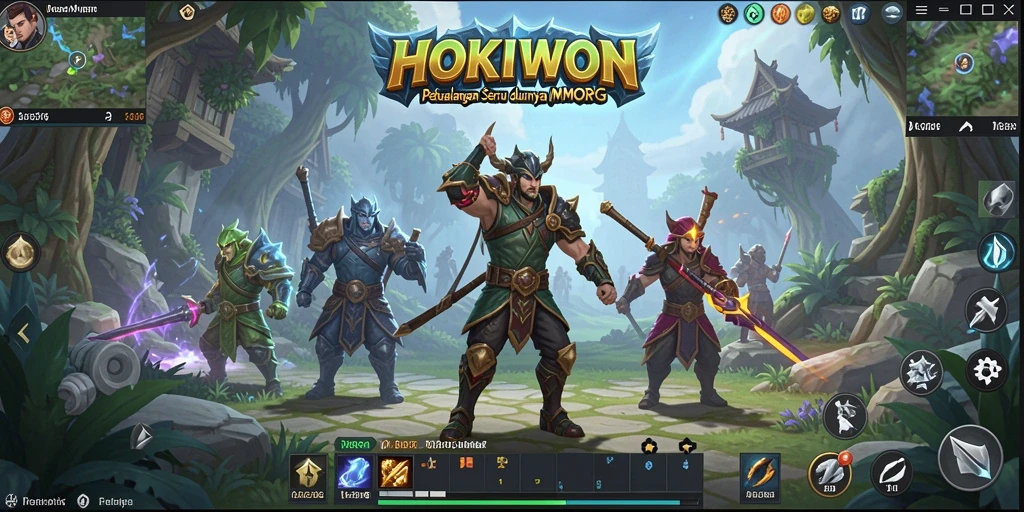 Screenshot HOKIWON menampilkan aksi seru dalam gameplay MMORPG.