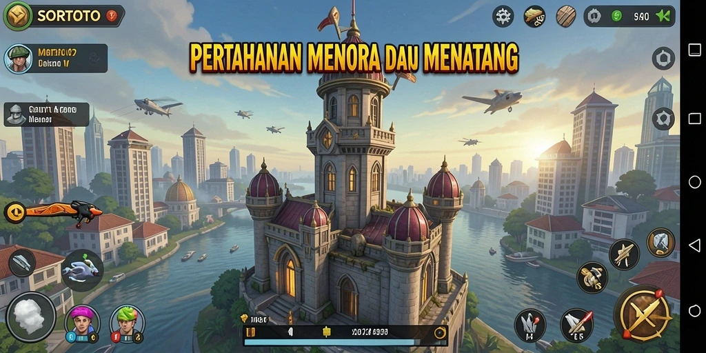 Tampilan menarik dari gameplay SORTOTO yang memukau di setiap level Tower Defense.