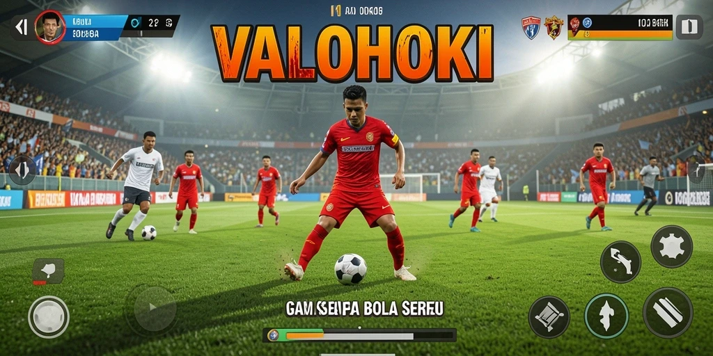 Tampilan gameplay VALOHOKI dengan aksi sepak bola yang seru.