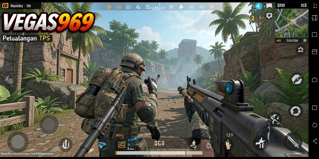 Tampilan utama gameplay <strong>VEGAS969</strong> dengan aksi seru dari perspektif TPS.